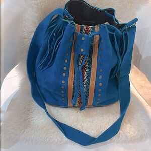 Dydaktik Turquoise Blue Suede Handmade Bucket Crossbody Bag
